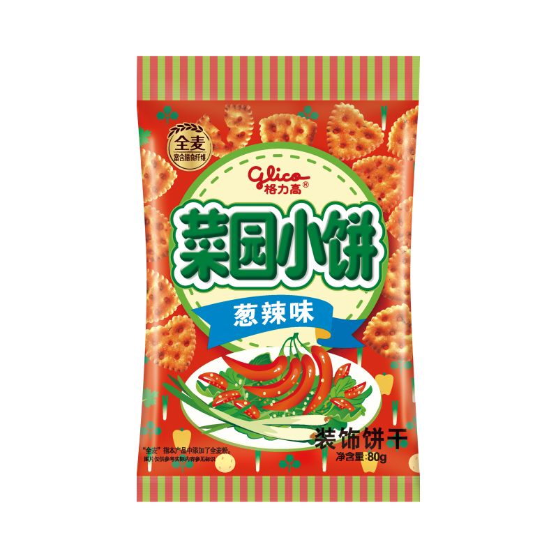 格力高 菜园小饼 葱辣味 80克 /Kekse scharf Lauchzwiebelgeschmack 80g GLICO