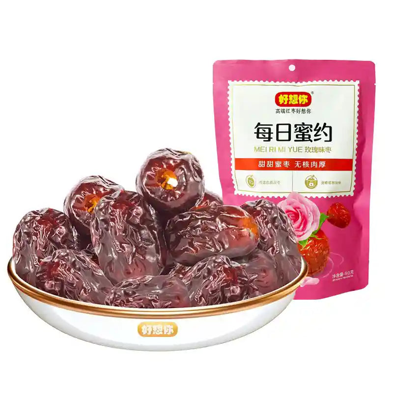 好想你 每日蜜约 甜甜蜜枣 无核肉厚 80克 /Jujube Dattel mit Rosengeschmack 80g HXN