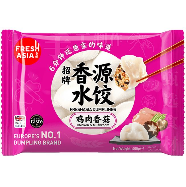 冰冻-Tiefgefroren! 香源 鸡肉香菇水饺 400克 /Teigtaschen mit Hühnfleisch und Shiitake Pilze 400g FRESHASIA