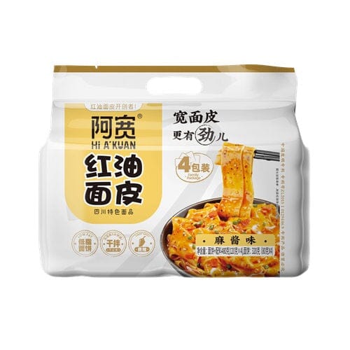 白家阿宽红油面皮 非油炸 免煮 麻酱味 四连包 /Instant breite Nudeln mit Chiliöl und Sesampaste 4x120g BAIJIA
