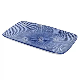中式蓝十草纹 矩形寿司盘 一个 /Sushi Plate rechteckig 22.2x12.4cm Tokusa Blue 1pc EMRO