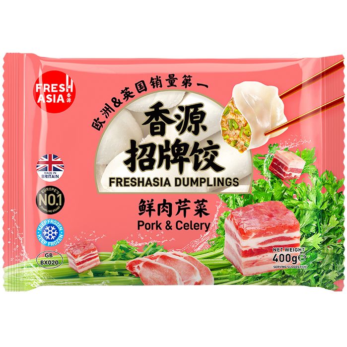 冰冻-Tiefgefroren! 香源 鲜肉芹菜水饺 400克 /Teigtaschen mit schweinefleisch und Sellerie 400g FRESHASIA