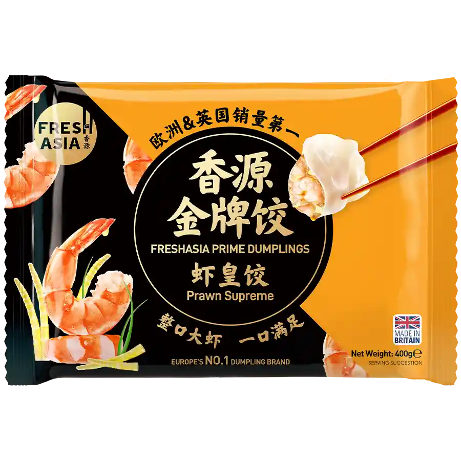 冰冻-Tiefgefroren! 香源 金牌虾皇饺 400克 /Goldene Garnelen- Königs- Teigtaschen 400g FRESHASIA