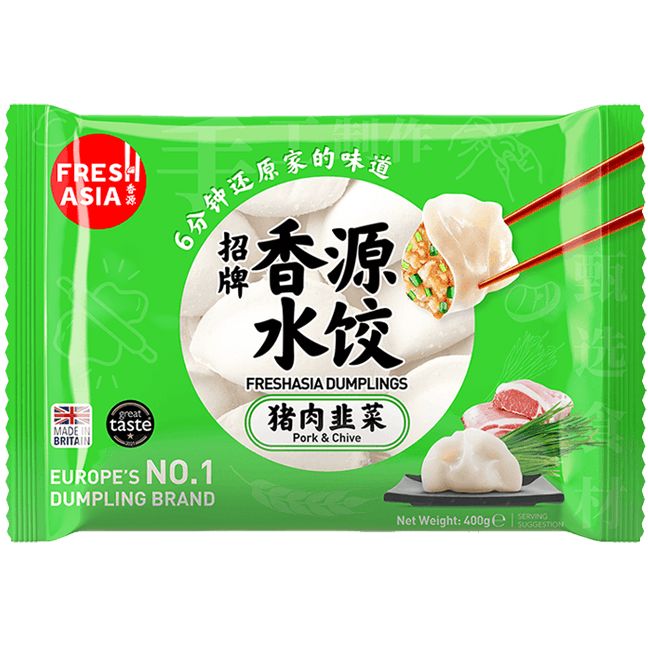 冰冻-Tiefgefroren! 香源 猪肉韭菜水饺 400克 /Chinesische Teigtaschen Dumpling mit schweinefleisch und Schnittlauch 400g FRESHASIA