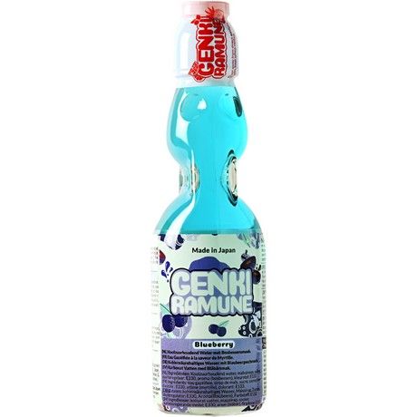 日本弹珠汽水 蓝莓味 200ml/Blaubeere Getränk 200ml GENKI RAMUNE