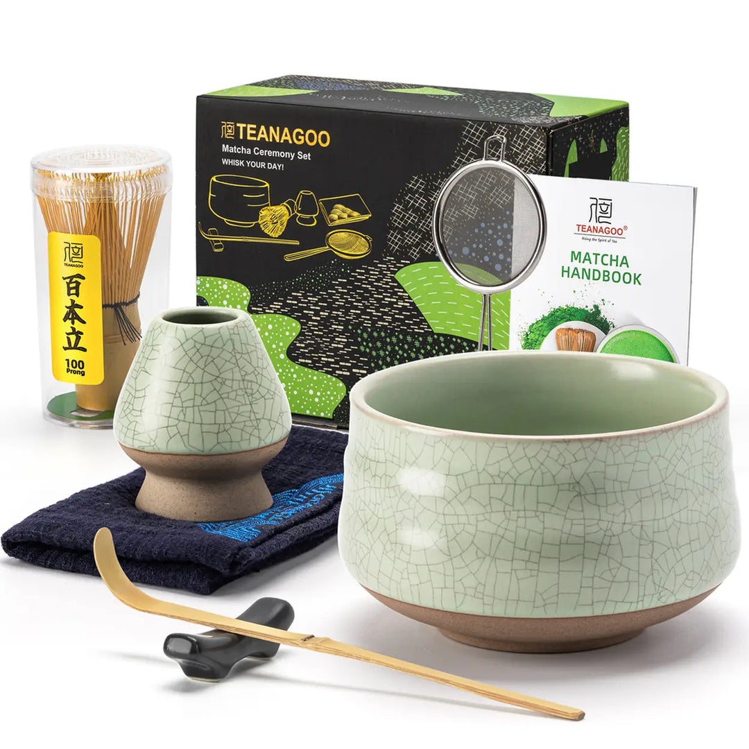 抹茶套装 7件套 /Matcha Set: Schneebesen + Teelöffel + Löffelhalter + Schneebesenhalter + Keramische Matcha Schale + Teesieb + Chakin