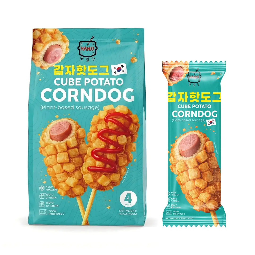 冰冻-Tiefgefroren! 汉斯 韩式方块土豆 玉米热狗 4个 /Kartoffel Corn Dog mit pflanzlicher Wurst 4*100g HANSS