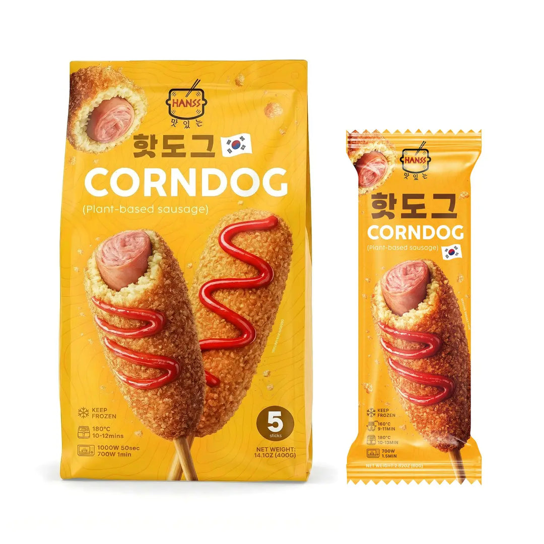 冰冻-Tiefgefroren! 汉斯 韩式玉米热狗 400克 /Corn Dog mit pflanzlicher Wurst 400g HANSS