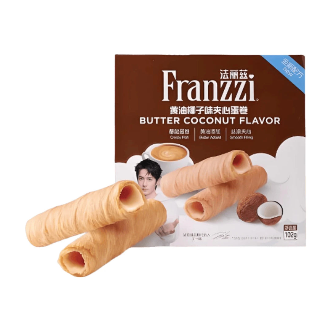 法丽兹 酸奶椰子味 夹心卷 102克 /Coconut- Yoghurt- Filled Waffelröllchen 102g FRANZZI
