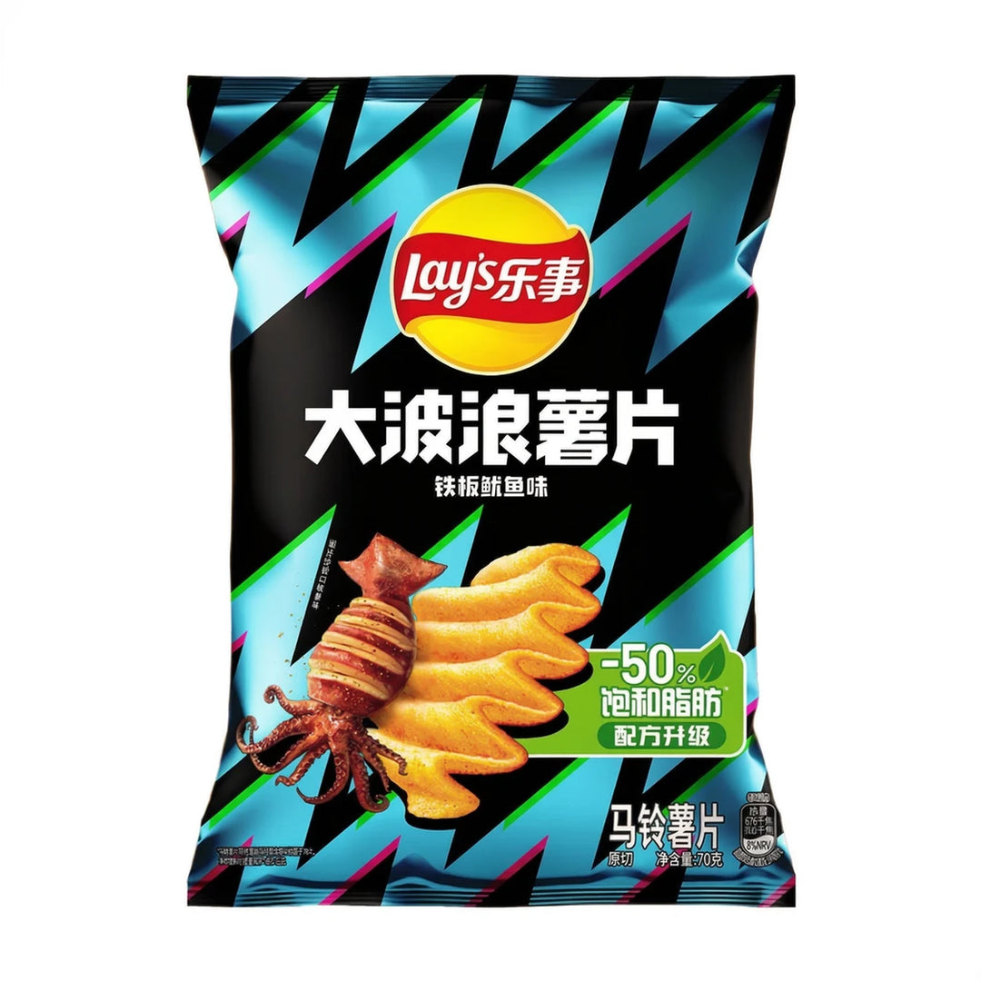 乐事薯片 大波浪薯片 铁板鱿鱼味 70克 /Big Wave Kartoffelchips Tintenfisch Geschmack 70g Lays