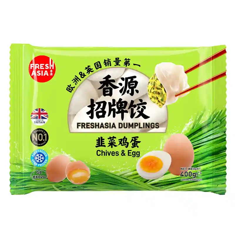 冰冻-Tiefgefroren! 香源 韭菜鸡蛋水饺 饺子 400克 /Chinesische Teigtaschen Dumpling mit Lauch u. Eier 400g FRESHASIA