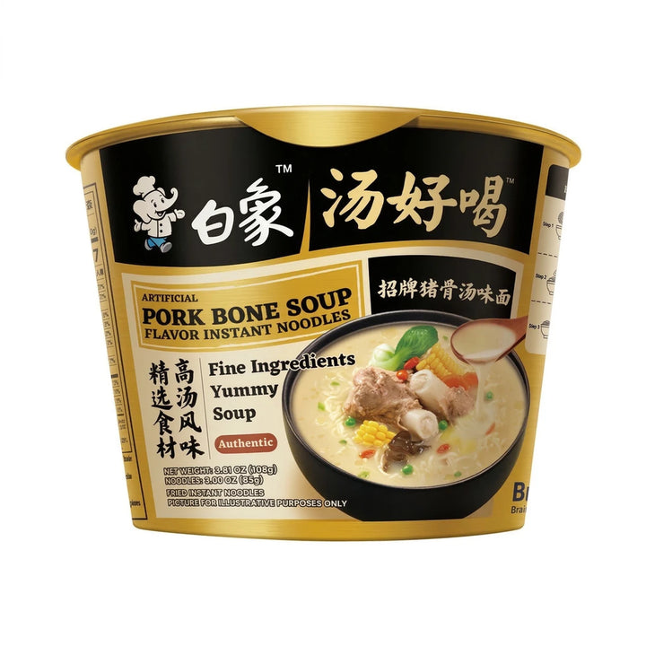 白象方便面 汤好喝 招牌猪骨汤味面 桶装 /Instantnudeln Schweineknochensuppe 108g BAIXIANG