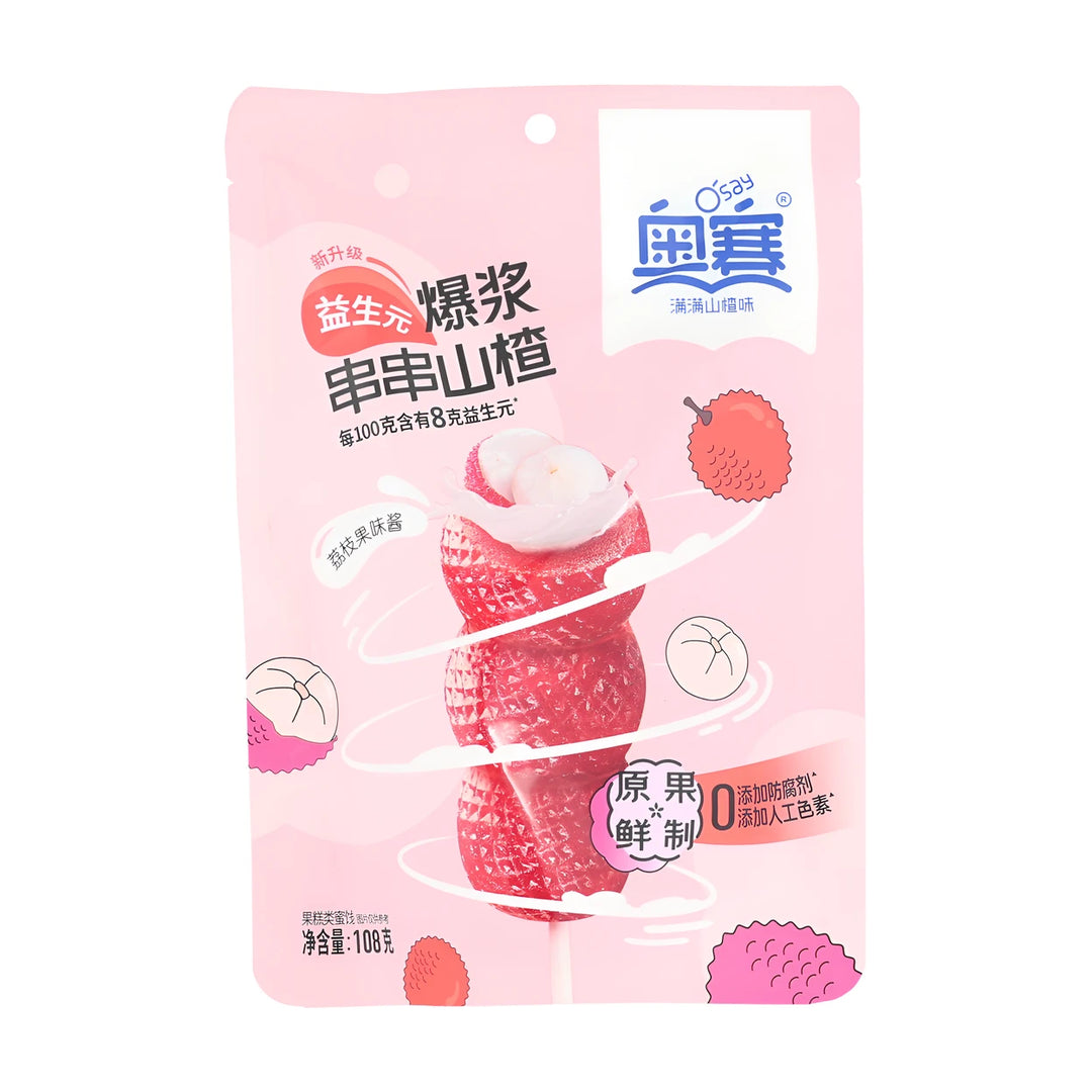 奥赛 爆浆串串山楂 荔枝味 108克 /Saftig gefüllter Weißdorn mit Litschigeschmack 108g O&