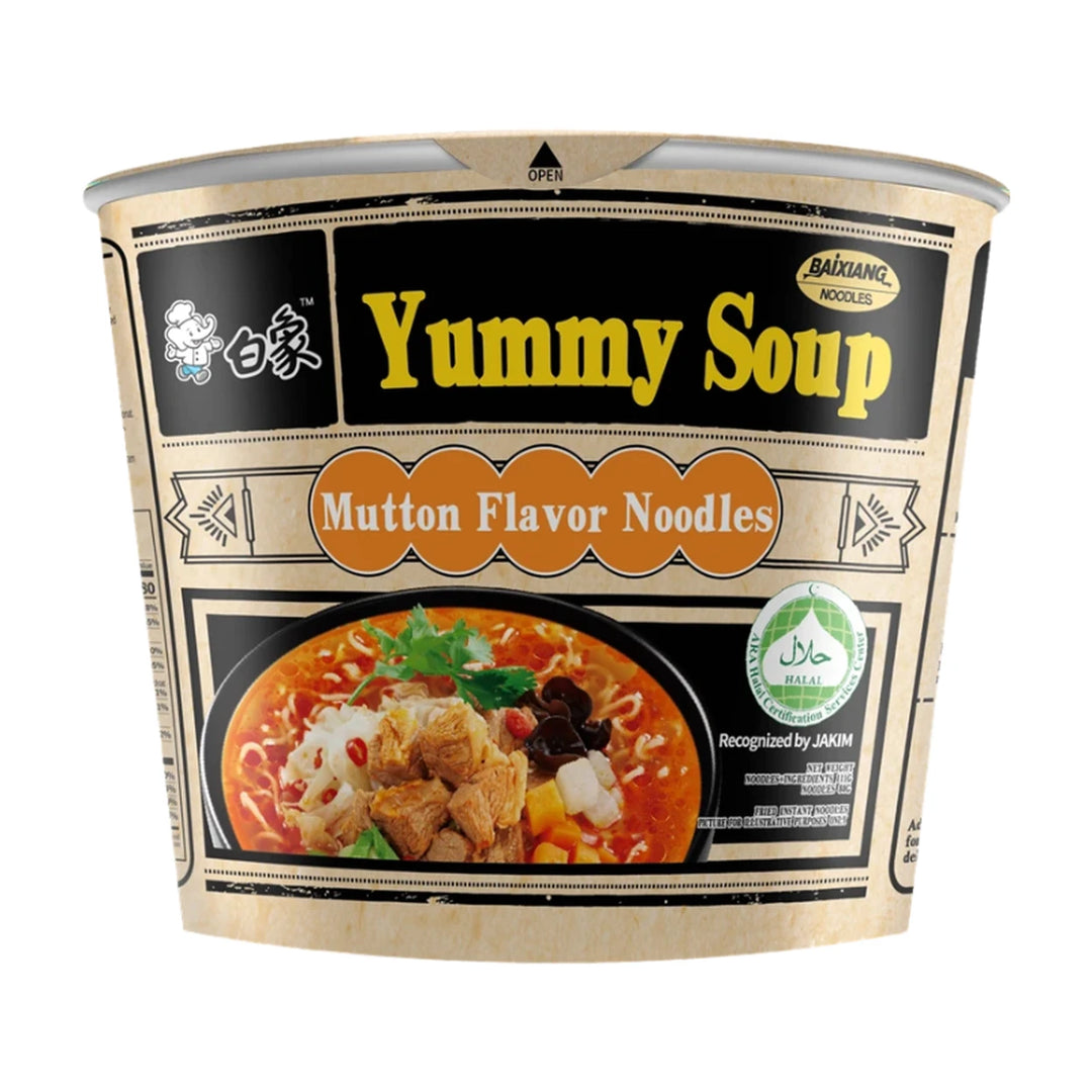 白象方便面 汤好喝 羊肉汤味面 桶装 /Instantnudeln Lammfleischsuppe 111g BAIXIANG
