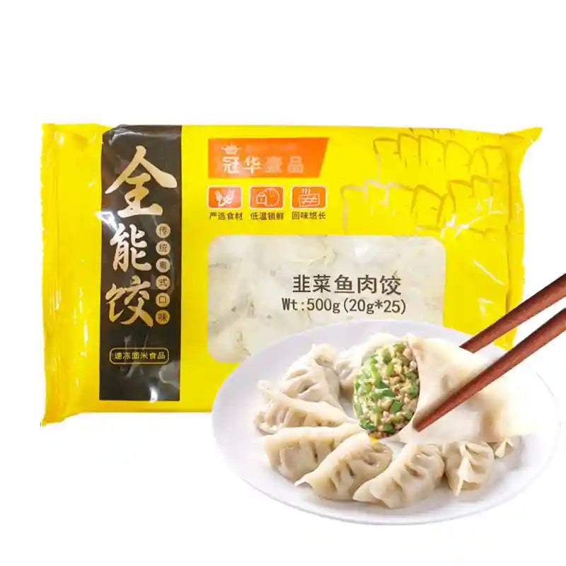 冰冻-Tiefgefroren! 冠华 全能饺子 韭菜鱼肉水饺 25个 /Knödel Dumplings Teigtaschen mit Schnittlauch und Fisch 20g*25 GUANHUA
