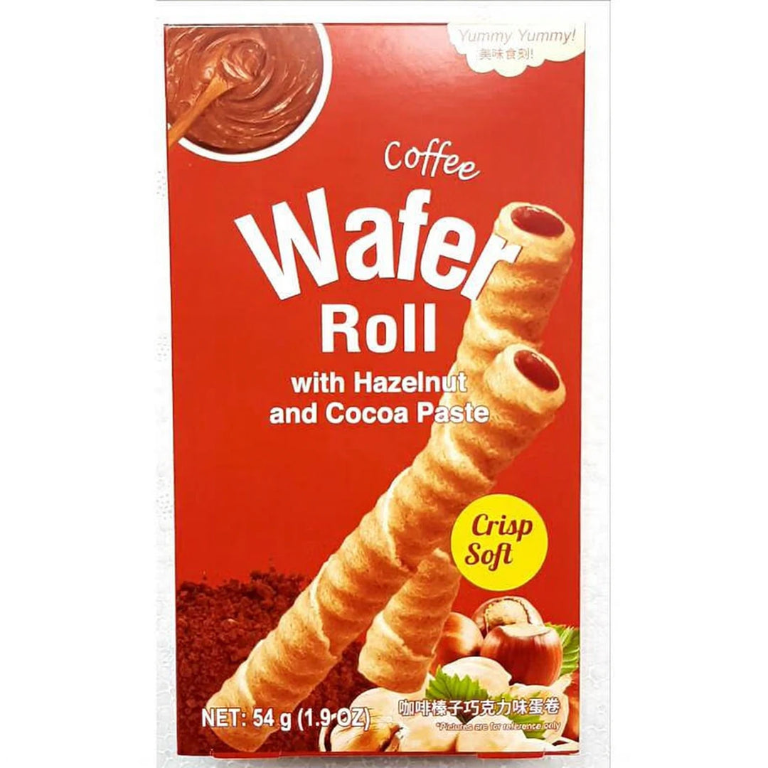 榛子可可糊威化卷 54克 /Waffelrolle mit Haselnuss- und Kakaopaste 54g Yummy Yummy