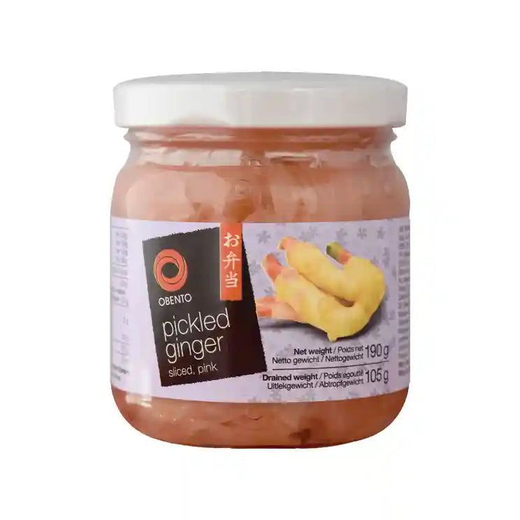 日式 寿司粉姜片 瓶装 190克 /Geschnittener eingelegter Ingwer Rosa 190g OBENTO