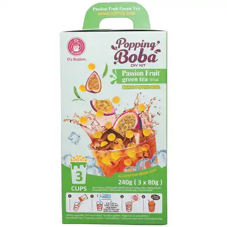 百香果芒果 爆爆珠 绿茶饮料 三份装 /Popping Boba Getränk mit Passionsfrucht Mango und Grüntee 3 Portion O&