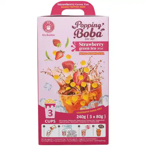 草莓芒果 爆爆珠 绿茶饮料 三份装 /Popping Boba Getränk mit Erdbeere Mango und Grüntee 3 Portion O&