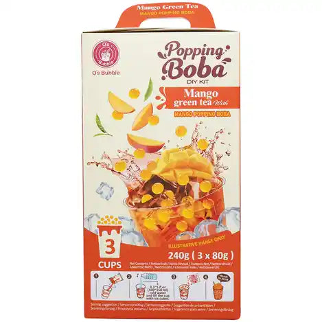 芒果 爆爆珠 绿茶饮料 三份装 /Popping Boba Getränk mit Mango und Grüntee 3 Portion O&