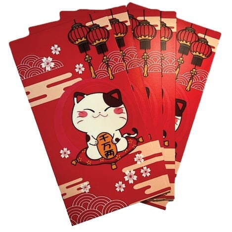 招财猫 红包 B 五个 / Glückskatze Roter Umschlag B 5st Golden Turtle