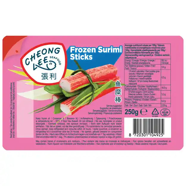 冰冻-Tiefgefroren! 张利牌 鱼糜棒 蟹肉棒 250克/ Surimi Surimistäbchen 250g Cheong Lee Seafood