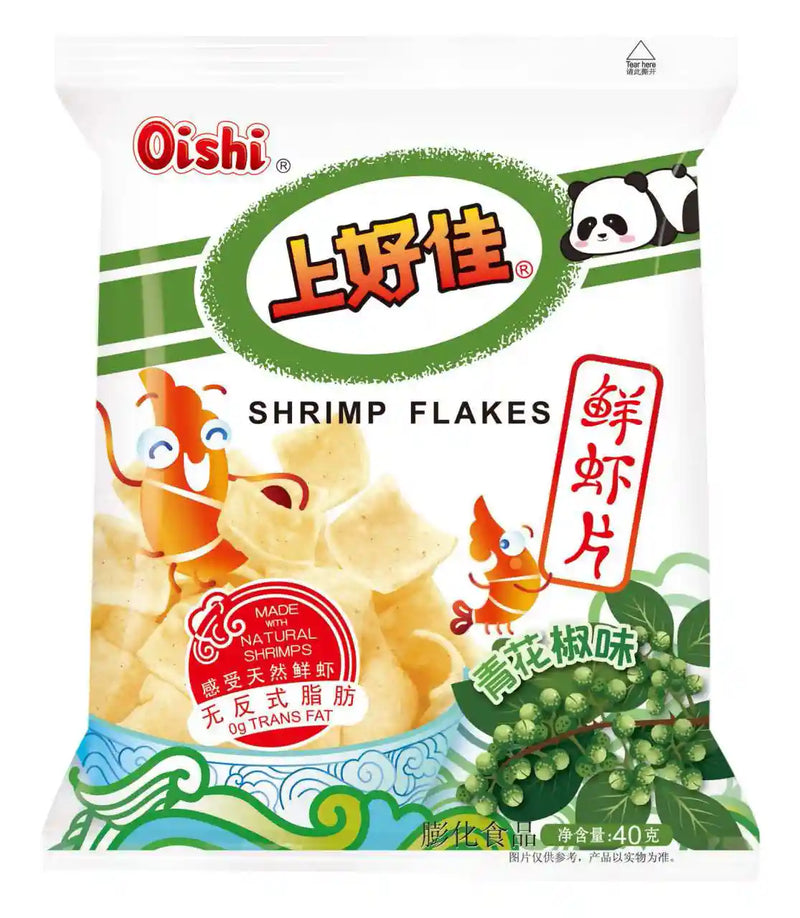 上好佳 鲜虾片 青花椒味 40克 /Krabbenchips Grüner Pfeffer Geschmack 40g OISHI