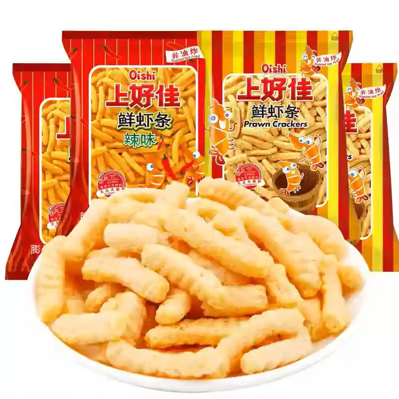 上好佳 鲜虾条 辣味 非油炸 40克 /Krabbenchip Streifen scharf 40g OISHI