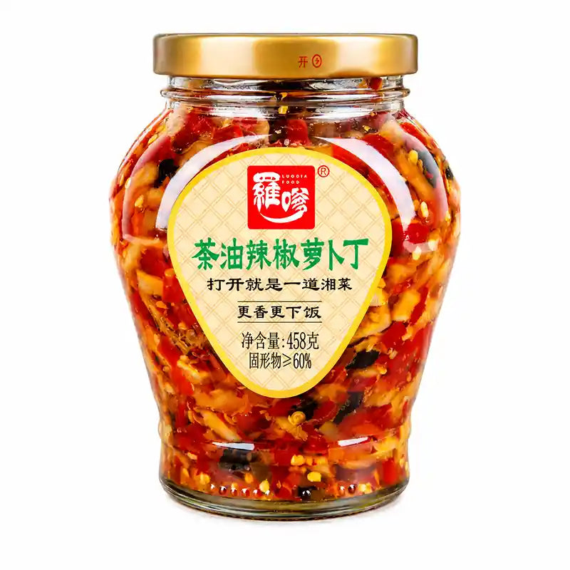 罗嗲 茶油辣椒萝卜丁 458克 /Frisch zerschnittene Rettich mit Kameliensamenöl und Chilli 458g