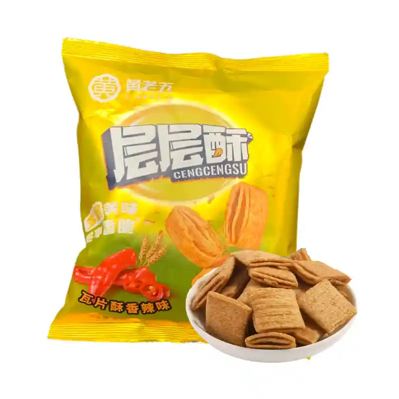 黄老五 层层酥 瓦片酥 香辣味 60克 /Weizenkleie Knuspergebäck scharf 60g HUANGLAOWU