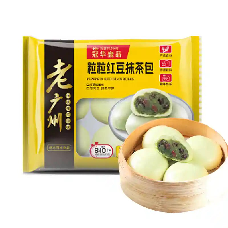 冰冻-Tiefgefroren! 冠华 老广州粤式 粒粒红豆抹茶包 9个 /Dampfbrötchen Bun mit Matcha und roten Bohnen 40g*9 GUANHUA