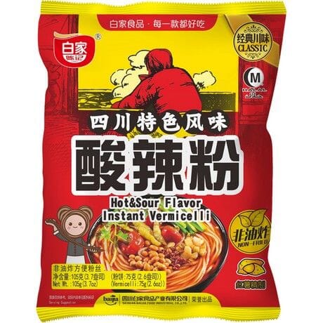 白家陈记 正宗酸辣方便粉丝 105克 /Instant Fandennudeln Scharf Sauer 105g BAIJIA