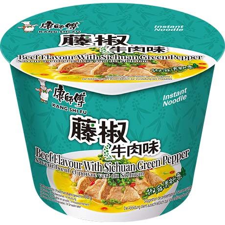 康师傅 藤椒牛肉味方便面 桶面 108克 /Instantnudeln Rind&amp;Gr Sichuanpfeffer Geschmack Schüssel 108g KangShiFu