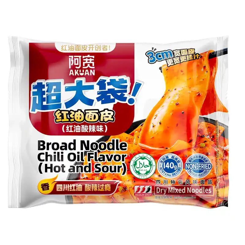 白家阿宽 超大袋红油面皮 酸辣味 140克 /Instant Breit Nudeln scharf-sauer 140g BAIJIA
