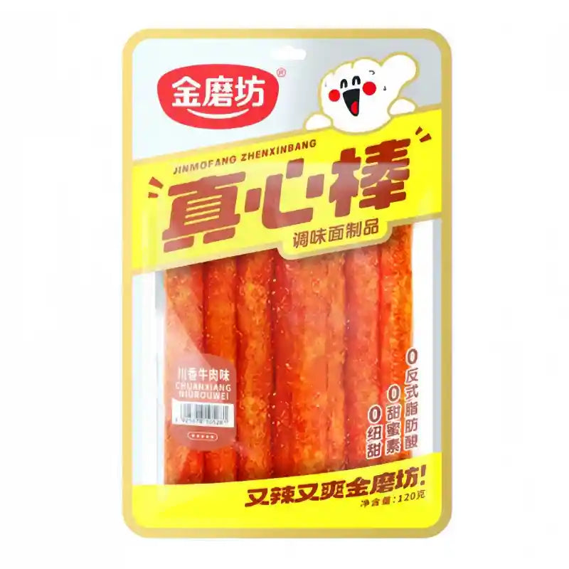 金磨坊 真心棒 川香牛肉味 120克 / "LA TIAO" Würziger Weizensnack Gluten Streifen mit Rindfleischgeschmack 120g JMF