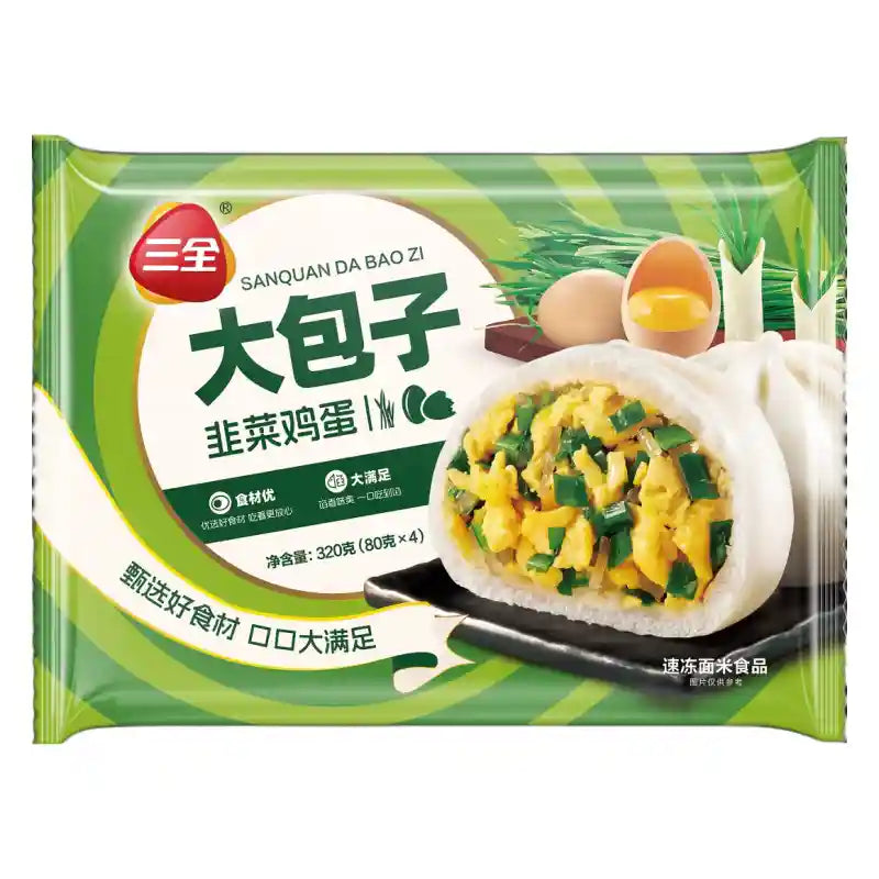 冰冻-Tiefgefroren! 三全 韭菜鸡蛋大包子 4个 / Dampfbrötchen Bun mit Schnittlauch und Ei 80g*4 SANQUAN