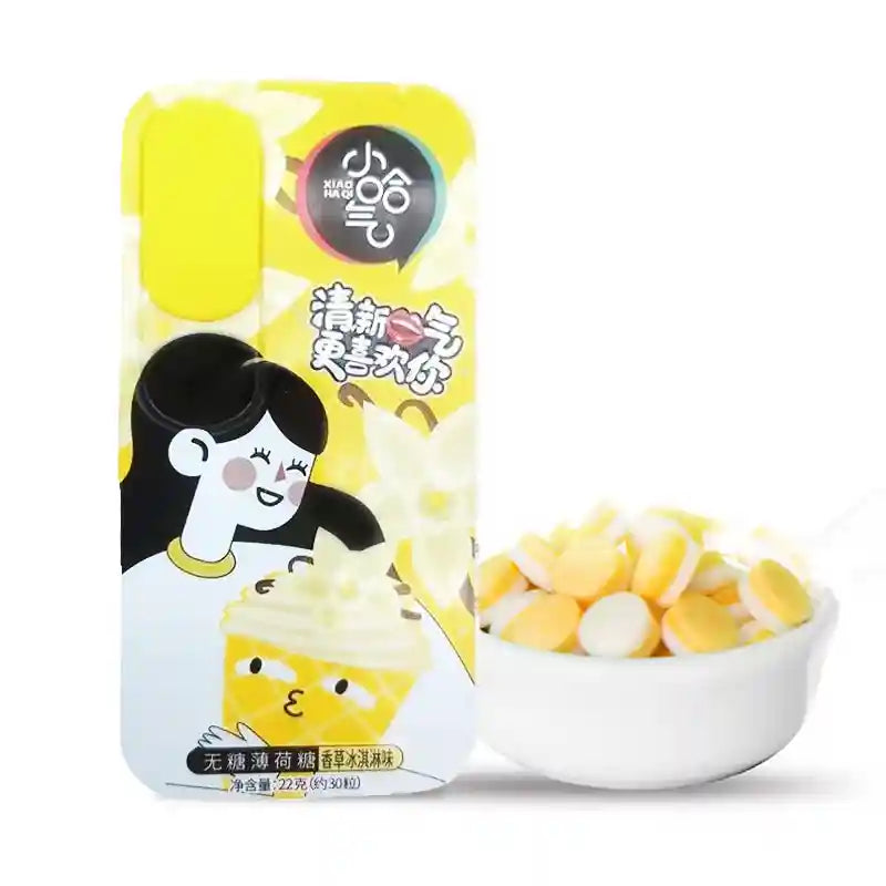 小哈气 无糖薄荷糖 香草冰淇淋味 22克 /Zuckerfreies Minzbonbon Vanilleeis Geschmack 22g XHQ