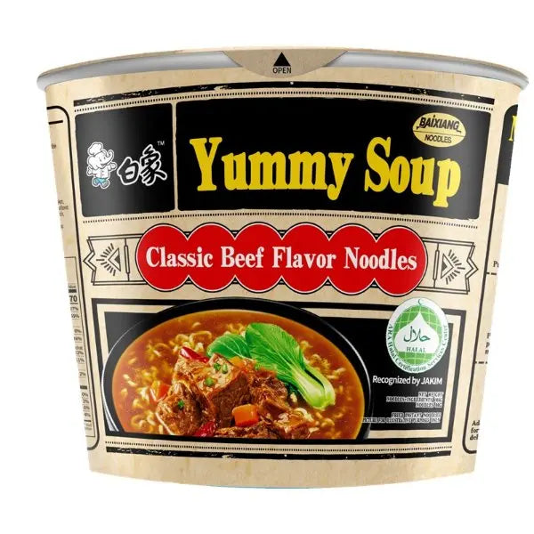 白象方便面 汤好喝 经典牛肉汤味面 桶装 /Instantnudeln Rindfleischsuppe klassisch 105g BAIXIANG