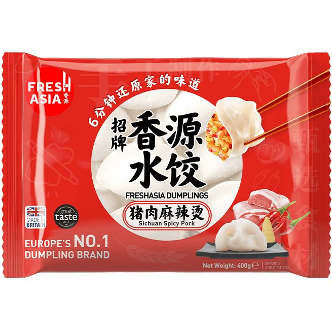 冰冻-Tiefgefroren! 香源 猪肉麻辣烫水饺 400克 /Teigtaschen mit Hühnfleisch Hot-Spicy 400g FRESHASIA