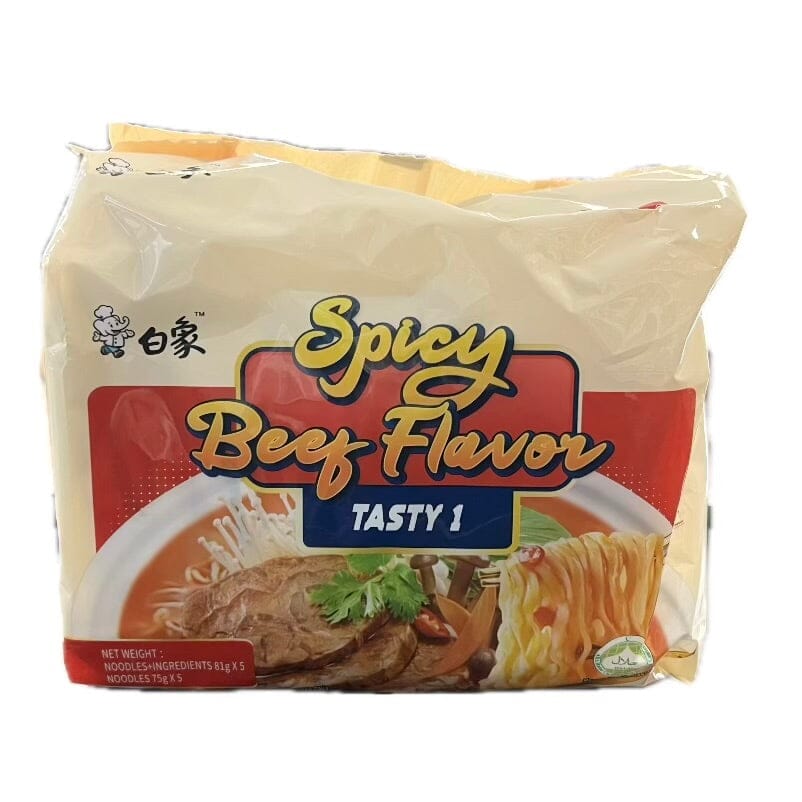白象Tasty1 辣牛肉味汤面袋装 五连包 / Nudelnsuppe Würziger Rindfleischgeschmack 5*81g BAIXIANG