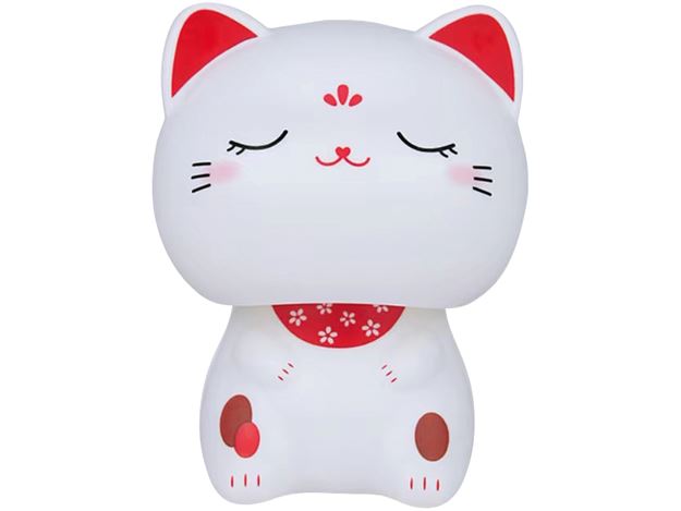 太阳能招财猫 白色 闭眼 /Plutus Katze Solar Power schlafend