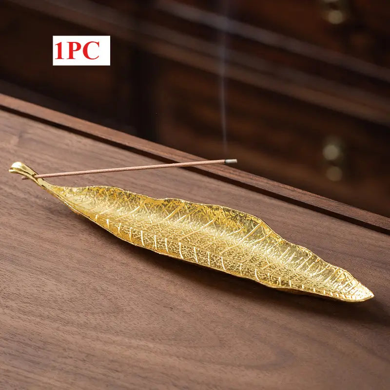 熏香支架 金黄色菩提叶 金属叶形香炉 / Bodhi-Blatt-Räucherstäbchenhalter Eleganter Goldgelber Metall-Räucherstäbchenhalter mit Blattdesign 1pc