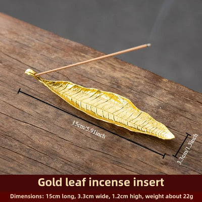 熏香支架 金黄色菩提叶 金属叶形香炉 / Bodhi-Blatt-Räucherstäbchenhalter Eleganter Goldgelber Metall-Räucherstäbchenhalter mit Blattdesign 1pc