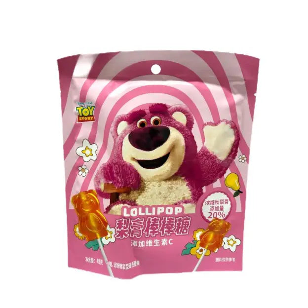 滨崎 草莓熊 梨膏棒棒糖 48克 / Lollipop Birnenpaste Erdbeerbär Edition 48g Binqi