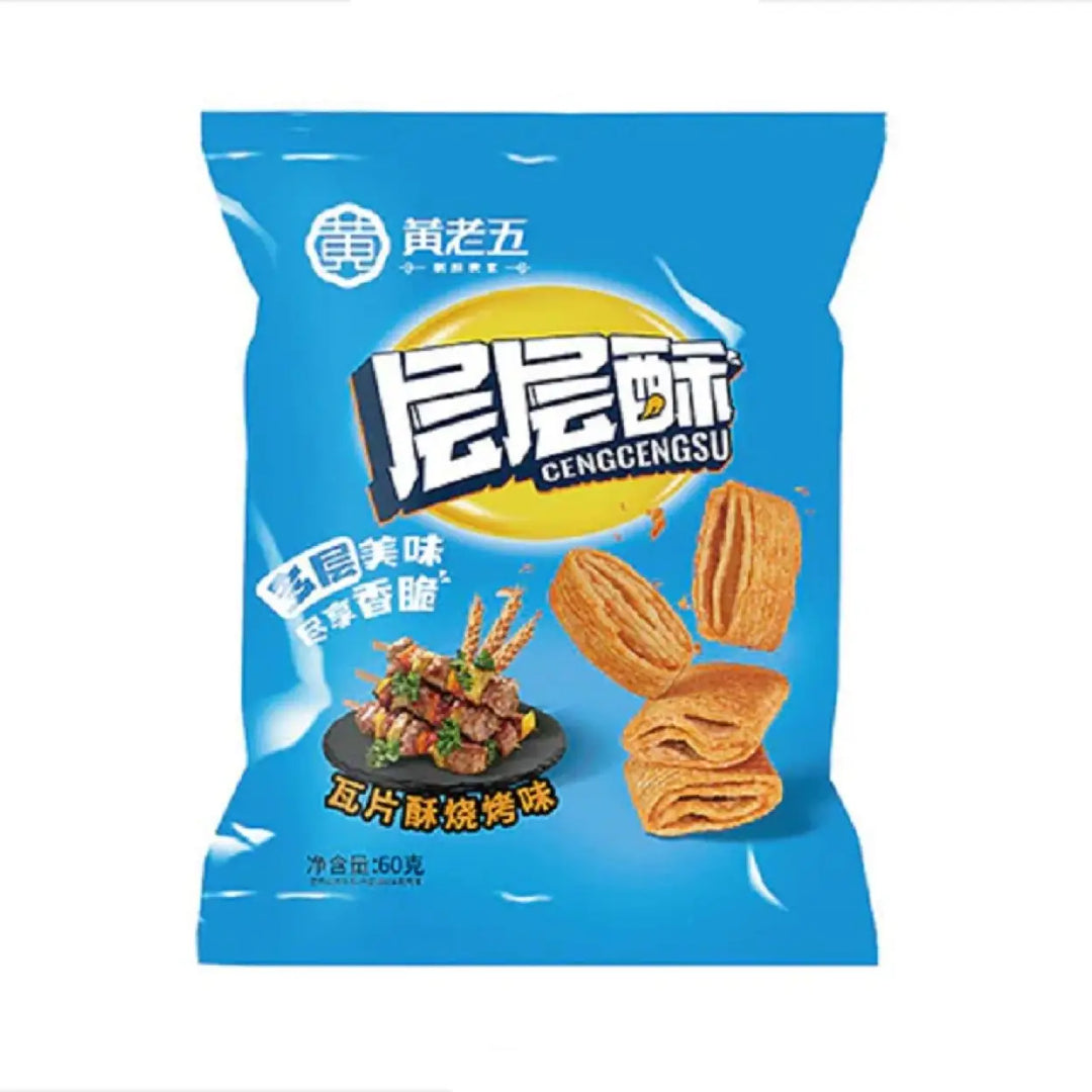 黄老五 层层酥 瓦片酥 烧烤味 60克 /Weizenkleie Knuspergebäck mit BBQ-Geschmack 60g HUANGLAOWU