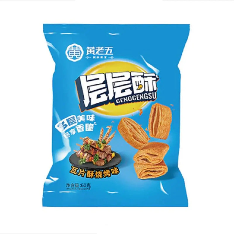 黄老五 层层酥 瓦片酥 烧烤味 60克 /Weizenkleie Knuspergebäck mit BBQ-Geschmack 60g HUANGLAOWU