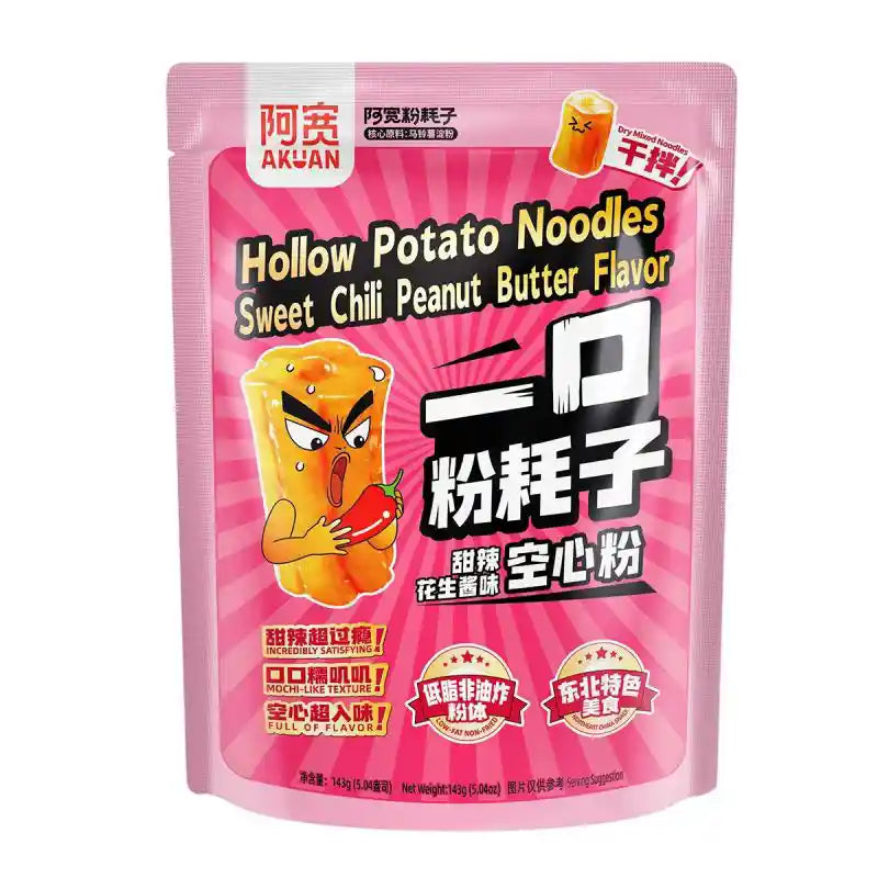 白家 一口粉耗子 甜辣花生酱味 143克 /Hohle Kartoffelnudeln mit Süß- Scharf Erdnussbutter 143g BAIJIA