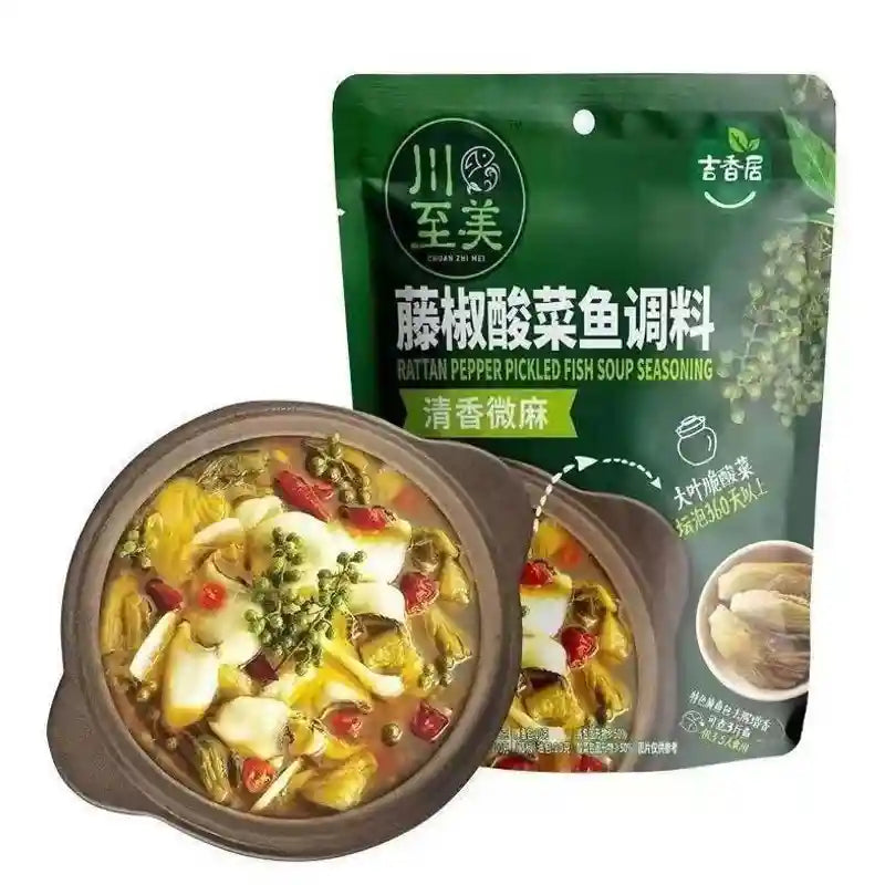吉香居 川至美 藤椒酸菜鱼调料 378克 /Würzmischung für Sauerkrautfisch mit grünem Sichuanpfeffer 378g JXJ