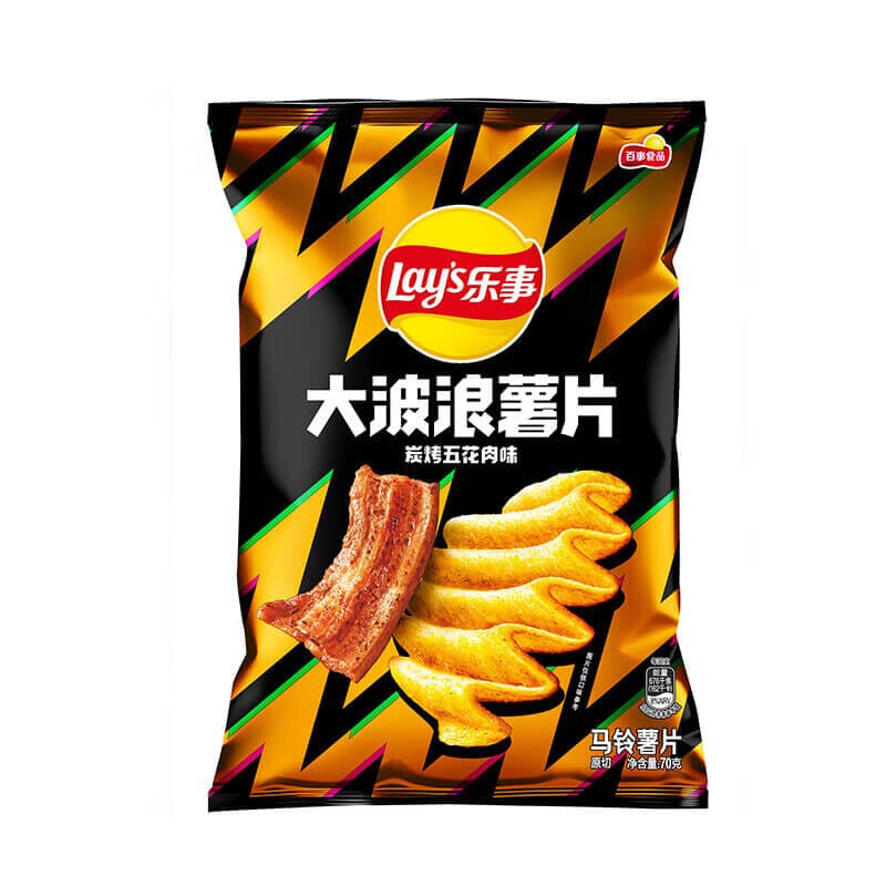 乐事薯片 大波浪薯片 炭烤五花肉味 70克 /Big Wave Kartoffelchips Geschmack von gegrilltem Schweinebauch 70g Lays