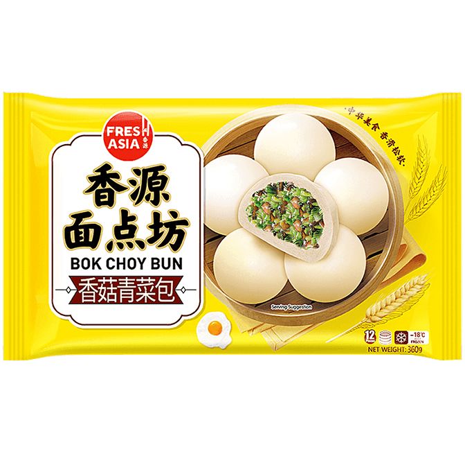 冰冻-Tiefgefroren! 香源 面点坊 香菇青菜包 12个 /Chinesisches Brötchen mit Pilz-PakChoi-Füllung 360g FRESHASIA